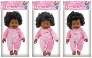 [Beiweiwei] 14-inch 30cm, 5 joints, hollow body, 3D real eyes, bent legs, Black expressive fat baby doll in pink outfit + 4-tone IC (AG132), 3 styles assorted