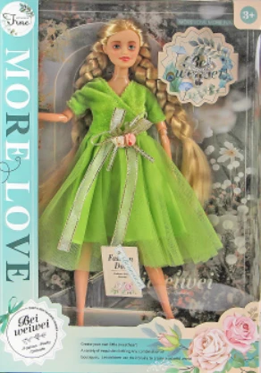 [Beiweiwei] 11-inch, 11 joints, solid body, printed eyes, fashion exquisite green fairy double braids Barbie doll + necklace