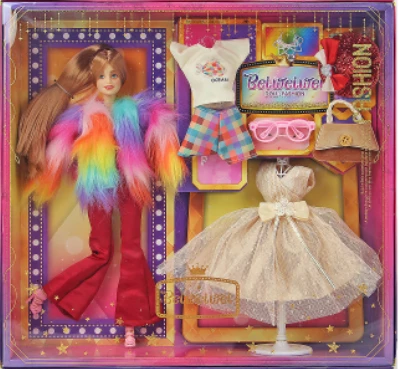 [Beiweiwei] 11-inch, 11 joints, solid body, printed eyes, fashion exquisite Barbie doll + dress + accessories