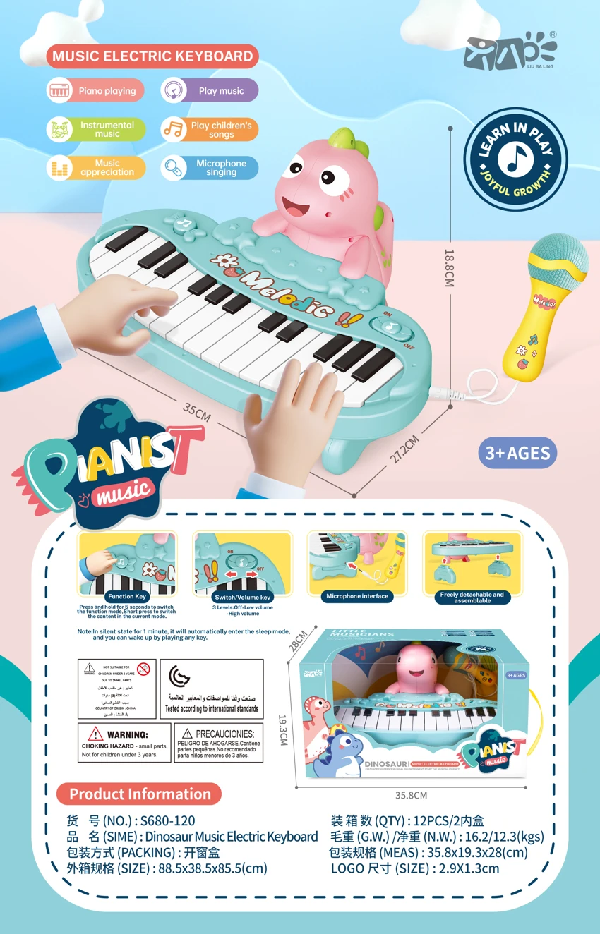 Mainan Papan Kekunci Elektronik Muzik Dinosaurus