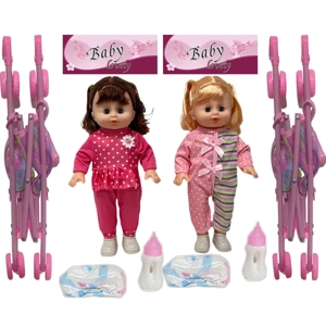 14 Inch Empty Body Straight Leg Drink & Pee Girl Doll with Stroller, Feeding Bottle + Diaper