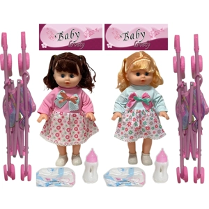 14 Inch Empty Body Straight Leg Drink & Pee Girl Doll with Stroller, Feeding Bottle + Diaper