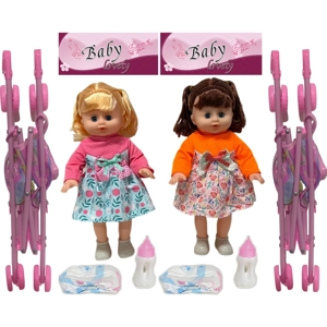 14 Inch Empty Body Straight Leg Drink & Pee Girl Doll with Stroller, Feeding Bottle + Diaper