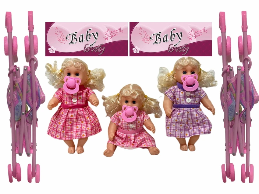 12 Inch High Quality Empty Body Bendable Leg Pacifier Girl Doll with 45cm Stroller