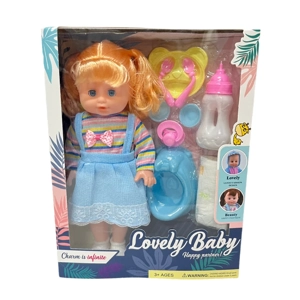 14 Inch Empty Body Straight Leg Drink & Pee Girl Doll with 9 Pieces of Pretend Play Accessories