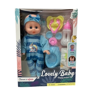 14 Inch Empty Body Straight Leg Drink & Pee Boy Doll with 9 Pieces of Pretend Play Accessories