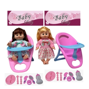 14 Inch Empty Body Bendable Leg Drink & Pee Girl Doll with Dining Chair + Various Accessories