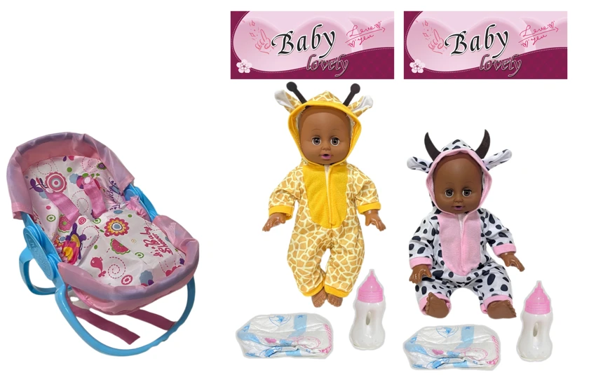 14 Inch Black Empty Body Bendable Leg Drink & Pee Doll with Multi-Function Crib + Diaper + Feeding Bottle