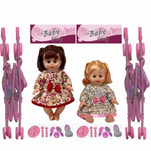 14 Inch Empty Body Bendable Leg Drink & Pee Girl Doll with Stroller + Various Accessories