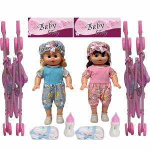 14 Inch Empty Body Straight Leg Drink & Pee Girl Doll with Stroller, Feeding Bottle + Diaper