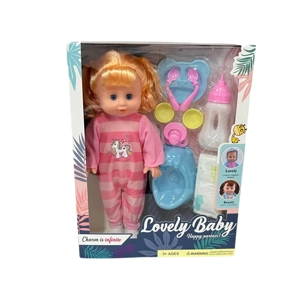 14 Inch Empty Body Straight Leg Drink & Pee Girl Doll with 9 Pieces of Pretend Play Accessories