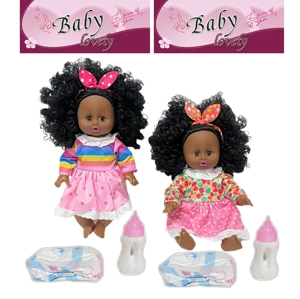 14 Inch Black Empty Body Bendable Leg Drink & Pee Doll with Feeding Bottle + Diaper