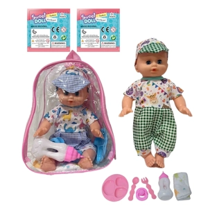 14 Inch Empty Body Bendable Leg Drink & Pee Boy Doll with Backpack Bag + Various Accessories