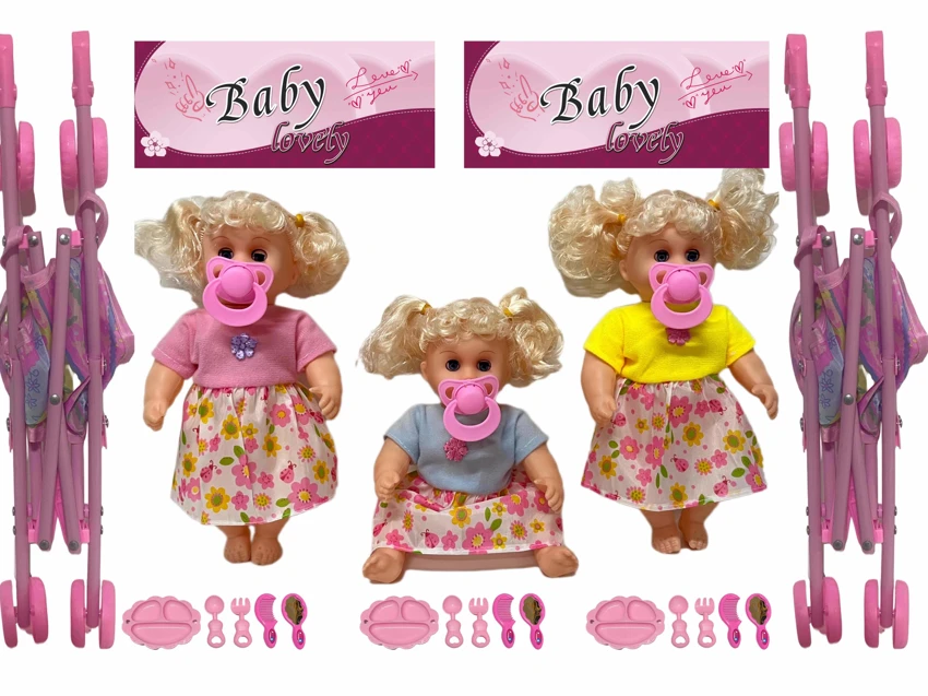 12 Inch High Quality Empty Body Bendable Leg Pacifier Girl Doll with 45cm Stroller and Various Accessories