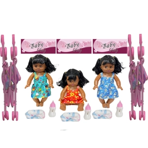 14 Inch Black Empty Body Bendable Leg Drink & Pee Doll with Stroller + Feeding Bottle + Diaper