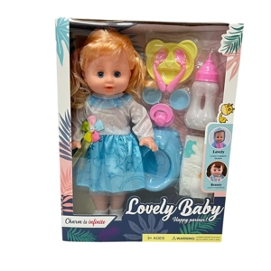 14 Inch Empty Body Straight Leg Drink & Pee Girl Doll with 9 Pieces of Pretend Play Accessories