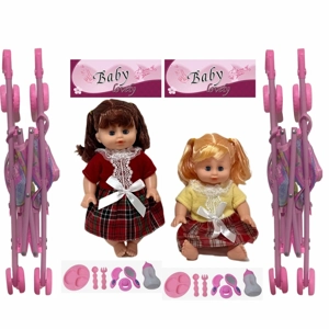 14 Inch Empty Body Bendable Leg Drink & Pee Girl Doll with Stroller + Various Accessories
