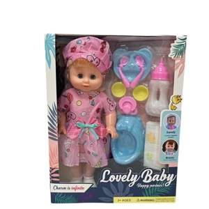 14 Inch Empty Body Straight Leg Drink & Pee Girl Doll with 9 Pieces of Pretend Play Accessories