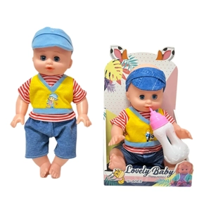 14 Inch Empty Body Bendable Leg Drink & Pee Boy Doll with Feeding Bottle