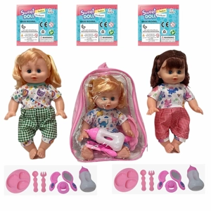 14 Inch Empty Body Bendable Leg Drink & Pee Girl Doll with Backpack Bag + Various Accessories