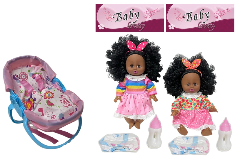 14 Inch Black Empty Body Bendable Leg Drink & Pee Doll with Multi-Function Crib + Diaper + Feeding Bottle