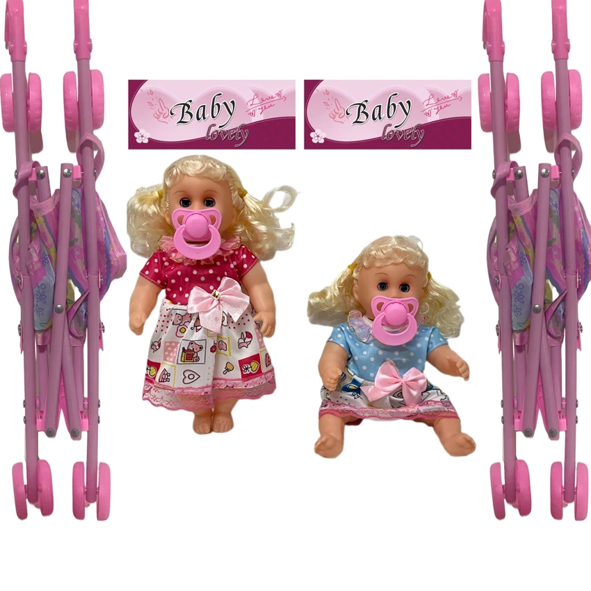 12 Inch High Quality Empty Body Bendable Leg Pacifier Girl Doll with 45cm Stroller