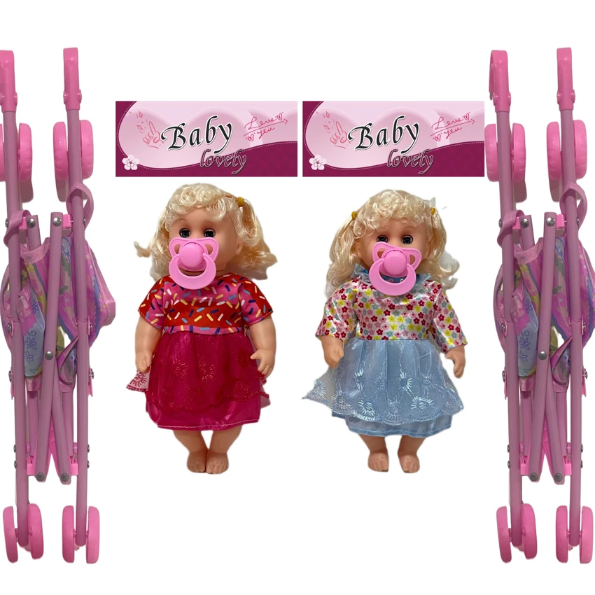 12 Inch High Quality Empty Body Bendable Leg Pacifier Girl Doll with 45cm Stroller