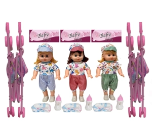 14 Inch Empty Body Straight Leg Drink & Pee Girl Doll with Stroller, Feeding Bottle + Diaper