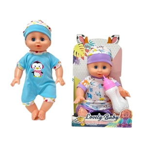 14 Inch Empty Body Bendable Leg Drink & Pee Boy Doll with Feeding Bottle