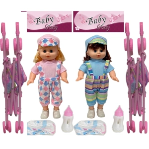 14 Inch Empty Body Straight Leg Drink & Pee Girl Doll with Stroller, Feeding Bottle + Diaper
