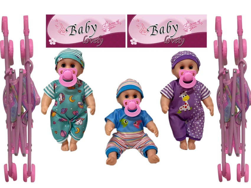 12 Inch High Quality Empty Body Bendable Leg Pacifier Boy Doll with 45cm Stroller