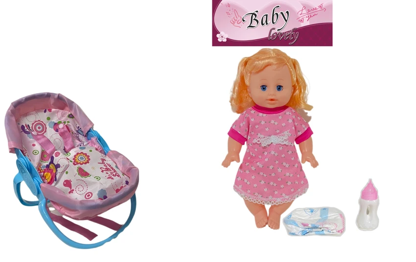 14 Inch Empty Body Bendable Leg Doll Drink & Pee 4-Tone IC with Multi-Function Crib + Diaper + Feeding Bottle