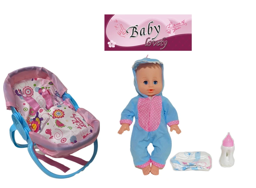 14 Inch Empty Body Bendable Leg Doll Drink & Pee 4-Tone IC with Multi-Function Crib + Diaper + Feeding Bottle