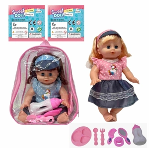 14 Inch Empty Body Bendable Leg Drink & Pee Girl Doll with Backpack Bag + Various Accessories