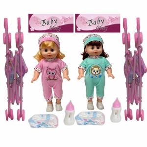14 Inch Empty Body Straight Leg Drink & Pee Girl Doll with Stroller, Feeding Bottle + Diaper