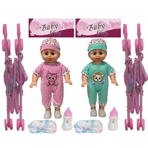 14 Inch Empty Body Straight Leg Drink & Pee Boy Doll with Stroller, Feeding Bottle + Diaper