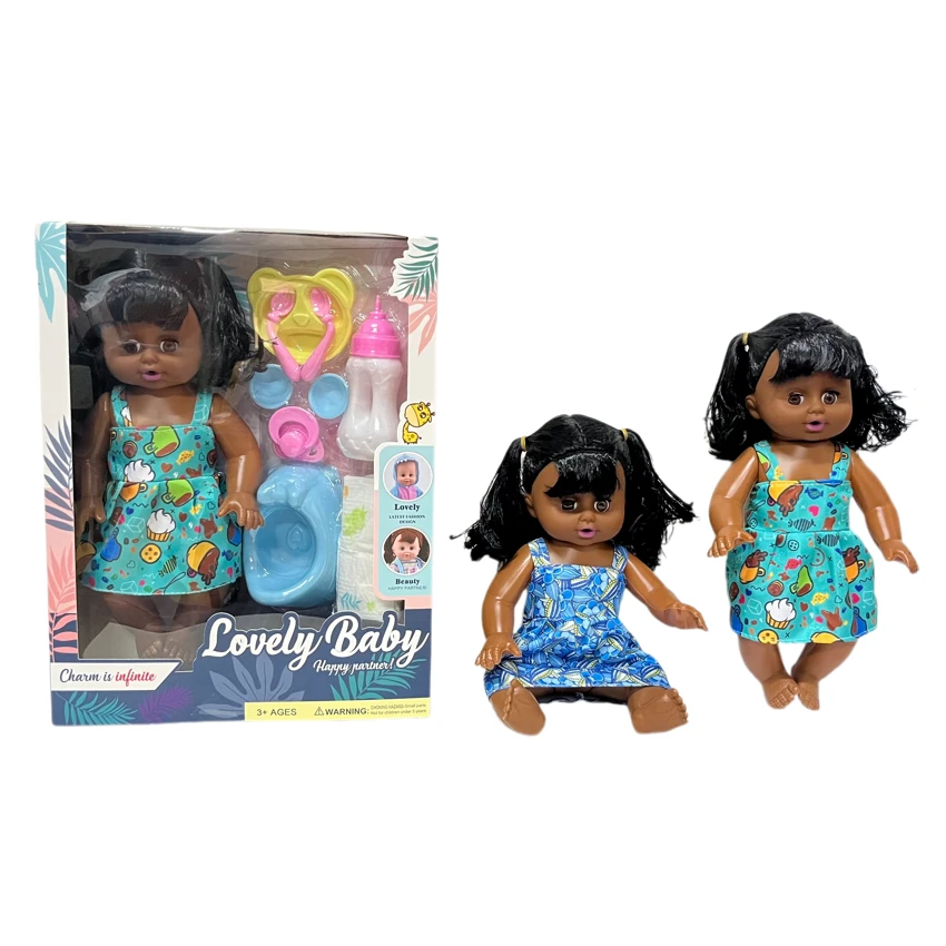 14 Inch Cute Black Empty Body Bendable Leg Doll Color Box