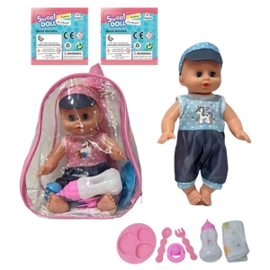 14 Inch Empty Body Bendable Leg Drink & Pee Boy Doll with Backpack Bag + Various Accessories