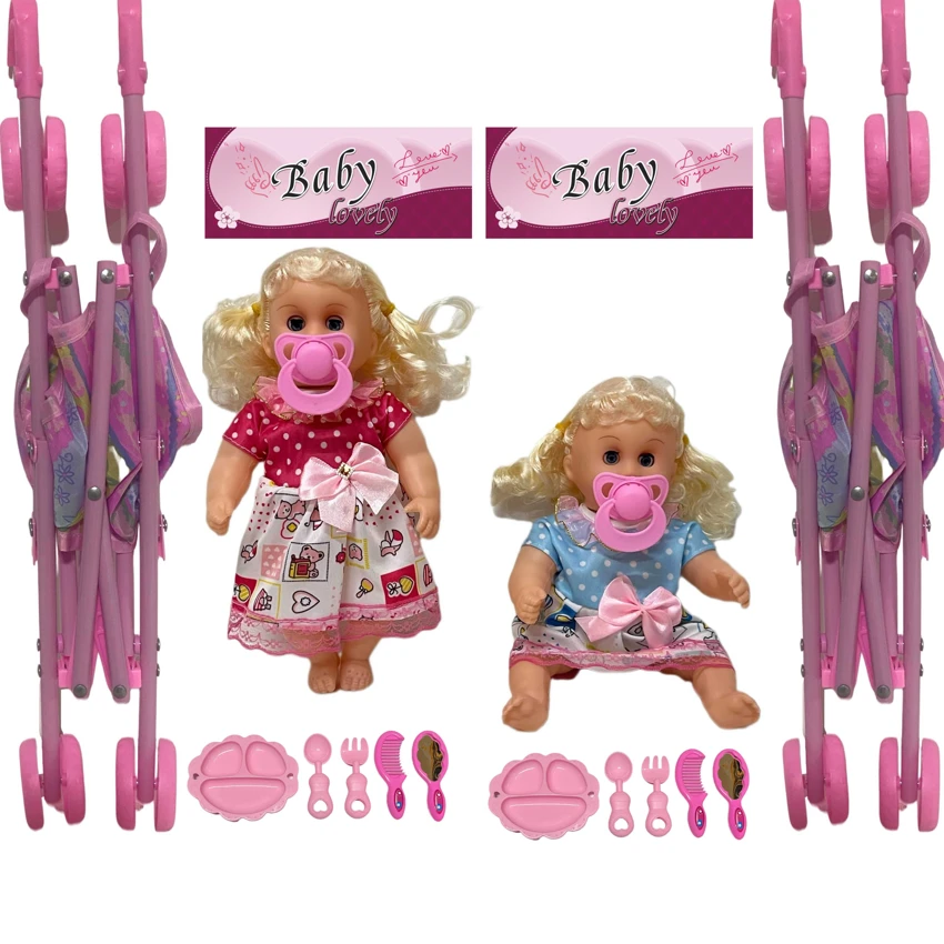 12 Inch High Quality Empty Body Bendable Leg Pacifier Girl Doll with 45cm Stroller and Various Accessories