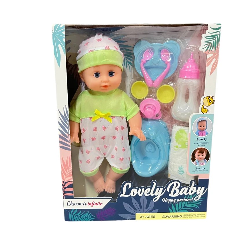 14 Inch Empty Body Bendable Leg Drink & Pee Girl Doll with 9 Pieces of Pretend Play Accessories