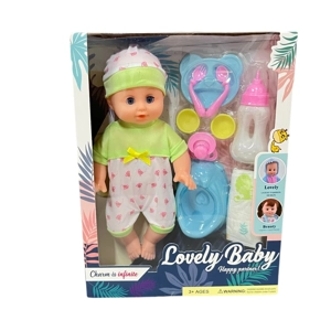 14 Inch Empty Body Bendable Leg Drink & Pee Girl Doll with 9 Pieces of Pretend Play Accessories