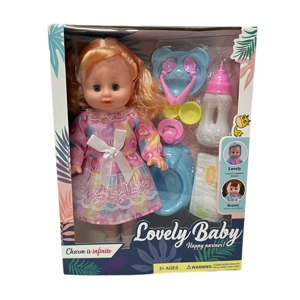 14 Inch Empty Body Straight Leg Drink & Pee Girl Doll with 9 Pieces of Pretend Play Accessories