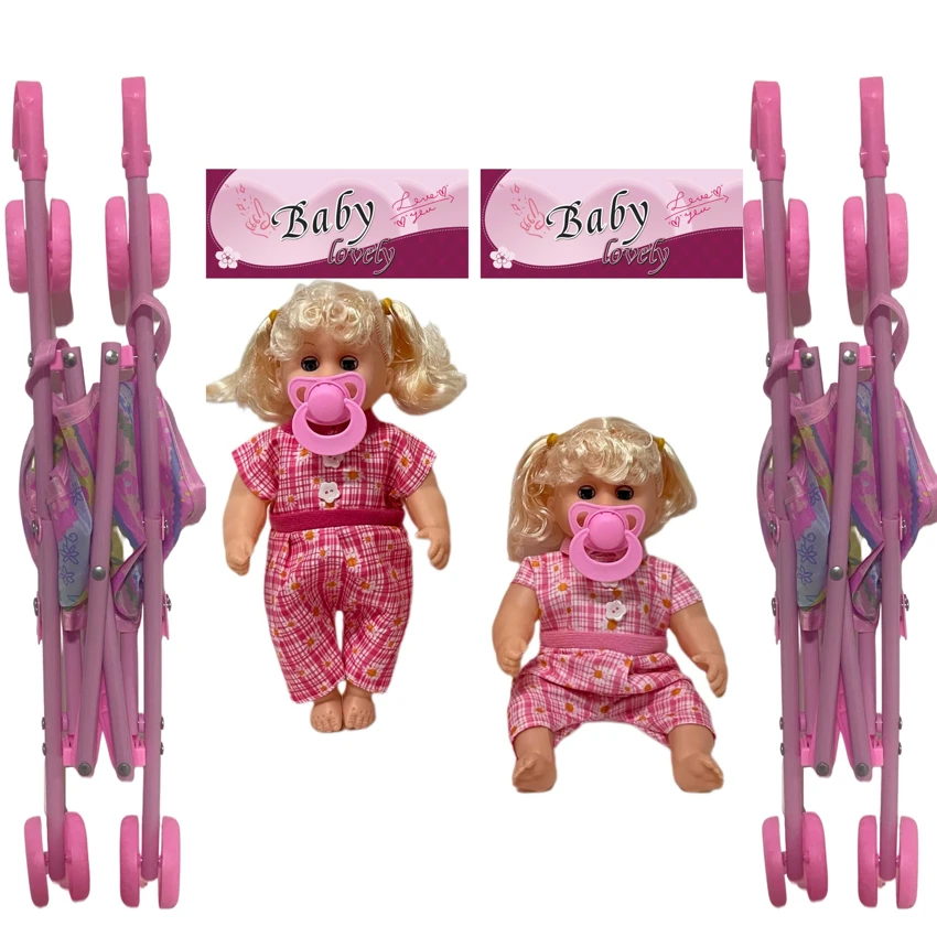 12 Inch High Quality Empty Body Bendable Leg Pacifier Girl Doll with 45cm Stroller