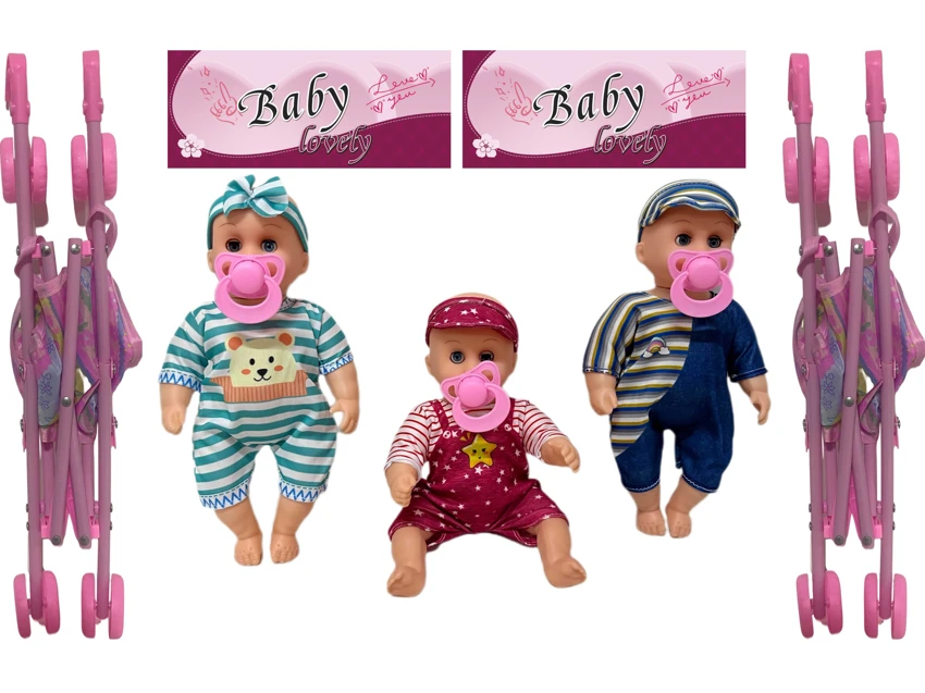 12 Inch High Quality Empty Body Bendable Leg Pacifier Boy Doll with 45cm Stroller