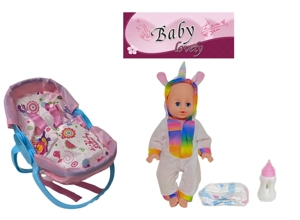 14 Inch Empty Body Bendable Leg Doll Drink & Pee 4-Tone IC with Multi-Function Crib + Diaper + Feeding Bottle