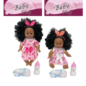 14 Inch Black Empty Body Bendable Leg Drink & Pee Doll with Feeding Bottle + Diaper