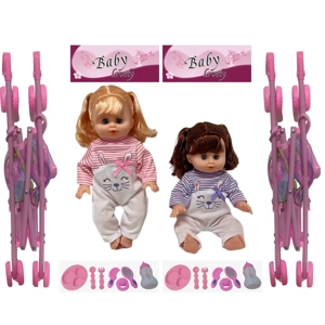 14 Inch Empty Body Bendable Leg Drink & Pee Girl Doll with Stroller + Various Accessories