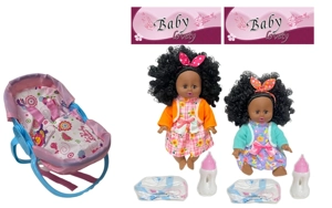 14 Inch Black Empty Body Bendable Leg Drink & Pee Doll with Multi-Function Crib + Diaper + Feeding Bottle