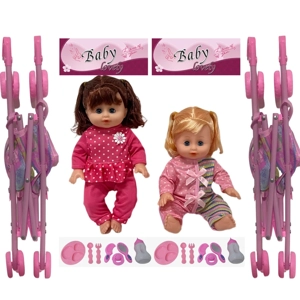 14 Inch Empty Body Bendable Leg Drink & Pee Girl Doll with Stroller + Various Accessories