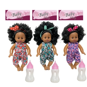 14 Inch Black Empty Body Bendable Leg Drink & Pee Doll with Feeding Bottle